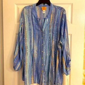 Price⬇️Ruby Road Blue, orange, aqua stripes a pretty blouse. Size 3X. Light airy